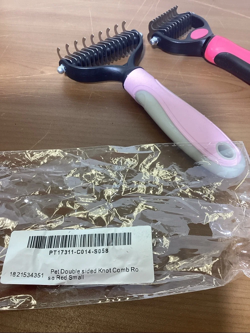 Double Row Pet Deshedding Rakes - Pink Pair